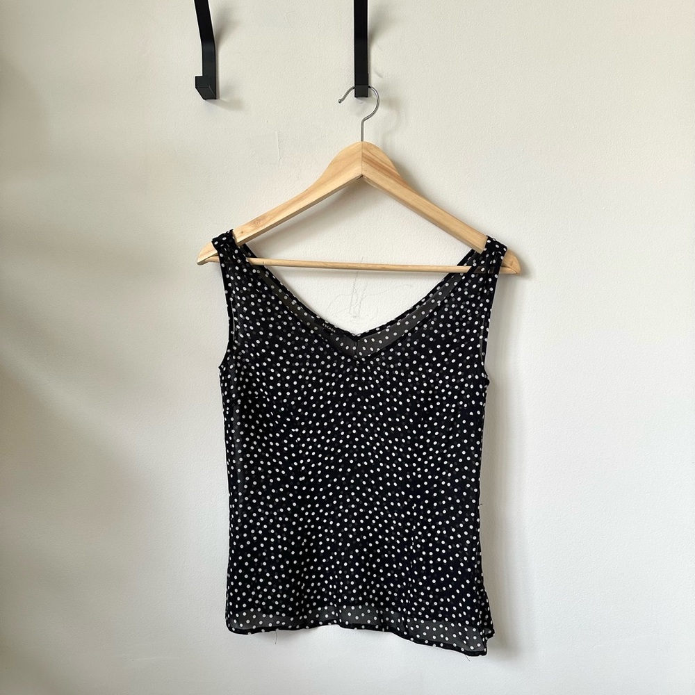 Escada 100% Silk Polka Dot Blouse Sleeveless Chic Fairycore Romantic Coquette